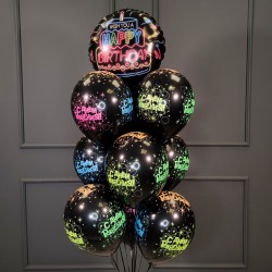 Фонтан из черных шаров С Днём Рождения с кругом