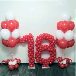 Цифра 18 красная с фонтанами из шаров