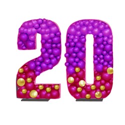 Цифра 20 розово-фиолетовые аэромозайка