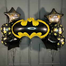 Композиция воздушные шары с Бэтменом со звездами черные