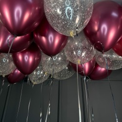 Шары под потолок хромированные бордовые и с блестками