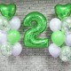 Композиция из воздушных зелено-белых шаров и сердец с цифрой 2