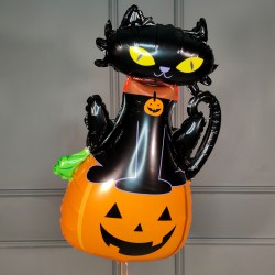 Фольгированный шар тыква с черной кошкой