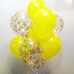 Облако из жёлтых и прозрачных шаров с конфетти