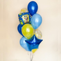 Фонтан из синих, голубых и желтых шаров со Спанч Бобом