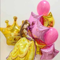 Композиция из розовых шаров агат со звездами, короной и Белль