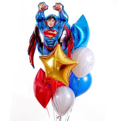 Фонтан из сине-красных шаров с агатами, звездами и Суперменом