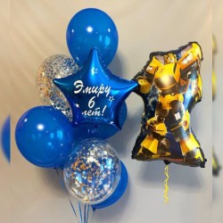 Фонтан из синих шаров с фигурой Бамблби и звездой