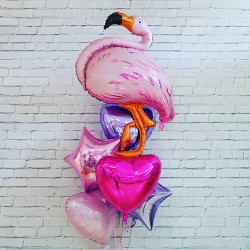 Фонтан из фольгированных сердец и звезд с Фламинго