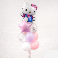 Фонтан из сиренево-розово-белых шаров с Hello Kitty