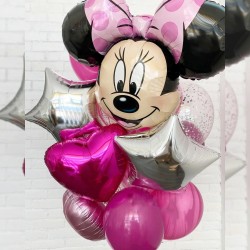 Композиция из розовых агат шаров с сердцами, звездами и Минни