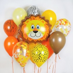 Композиция из желто-оранжевых шаров с головой Льва