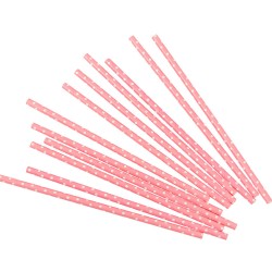 Трубочки для коктейлей розовые в белый горошек - 12 шт