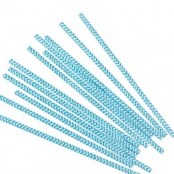 Трубочки для коктейлей голубые с белыми зигзагами -12 шт