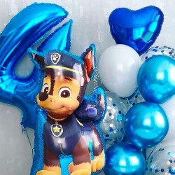 Фонтан из синих хром шаров с фольгированной фигурой Чейз