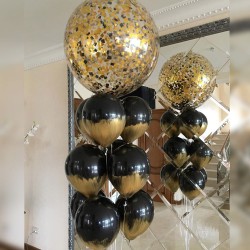 Фонтан из черных шаров с золотом большой шар с конфетти