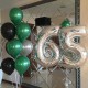 Фонтан из зеленых шаров хром с серебряной цифрой 65