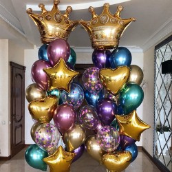 Композиция с золотыми Коронами и хром шарами ассорти