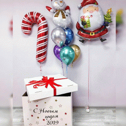 Новогодняя коробка с Дедом Морозом и шарами хром