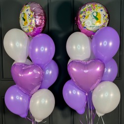 Сет из шаров бело-фиолетовых с кругами и сердцами на 8 марта