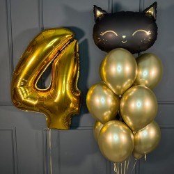 Фонтан из золотых шаров с кошкой и цифрой