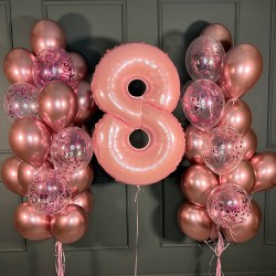 Сет из шаров хром и прозрачных с розовыми конфетти с цифрой