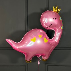Фольгированная фигура розовый динозаврик с короной