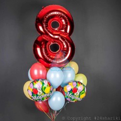 Композиция из разноцветных шаров с цифрой на 8 марта