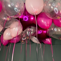 Розовые и фуксия шарики со звездами под потолок 20 шт