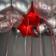 Серебряные шары под потолок с красными звездами 15 шт