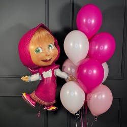 Фонтан из белых и розовых шаров с Машей