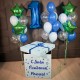 Большая композиция синих и голубых шаров с коробкой и цифрой