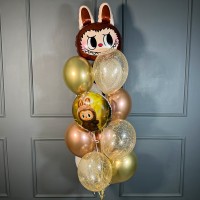 Фонтан из воздушных шаров с головой Лабубу и кругом