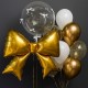 Сет из белых и золотых шаров с бантом и кристальным шаром