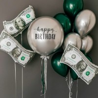 Композиция из шаров с долларами и большим шаром