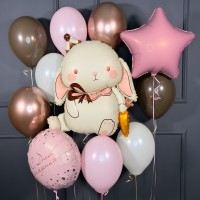 Фонтан из шаров на день рождения с зайчиком