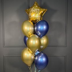 Фонтан синих и золотых хромированных шаров с золотой звездо1