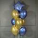 Фонтан из синих и золотых хромированных шаров с синей звездой