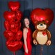 Композиция из фольгированных сердец с мишкой и большим сердцем