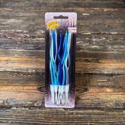 Свечи волнистые голубые, синие и серебряные