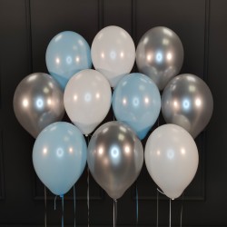 Воздушные белые, голубые и серебряные хромированные шары