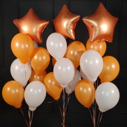 Композиция воздушны шары с звездами бело-оранжевые
